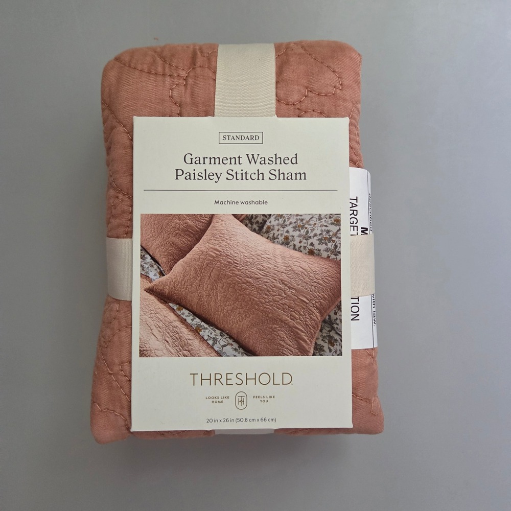 Threshold Garment Washed Paisley Stitch Sham Standard Pink Terracotta New